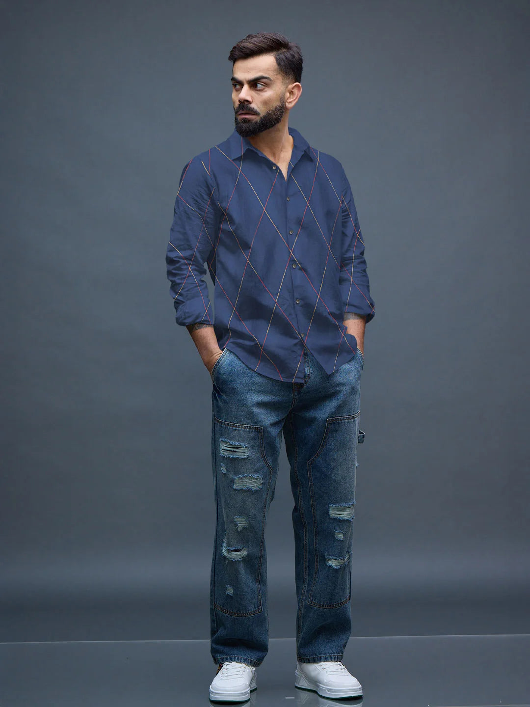 Diagonal Lines Navy Shirt