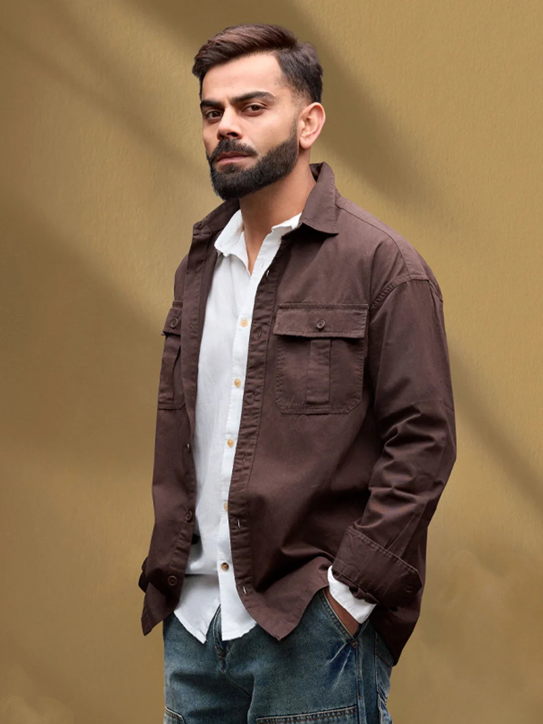 Casual Comfort Fit Shirt With Double Pockets | Brown