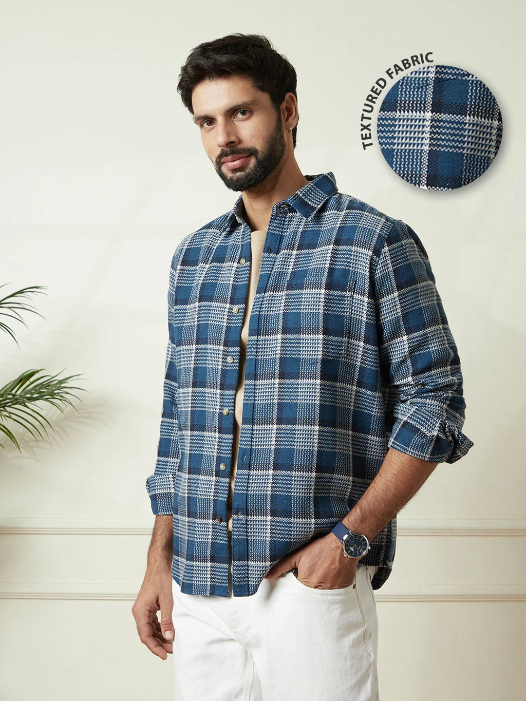 Checked Dobby Pattern Shirt | Blue