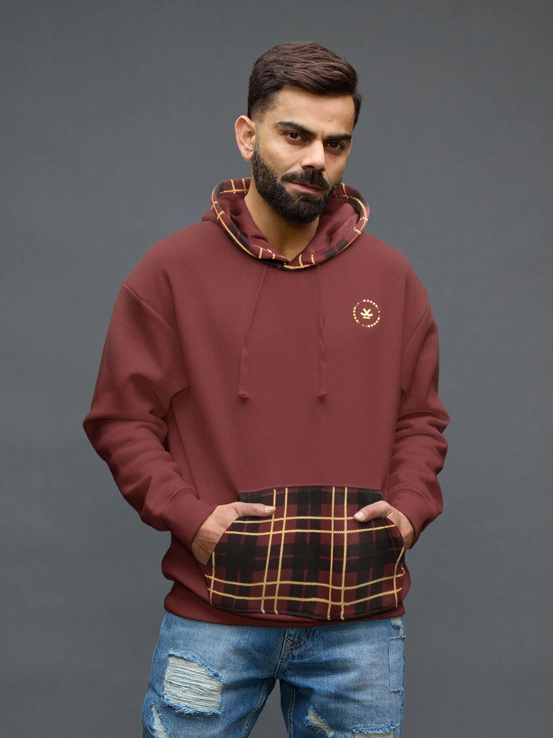 Checked Wine Comfort Hoodie