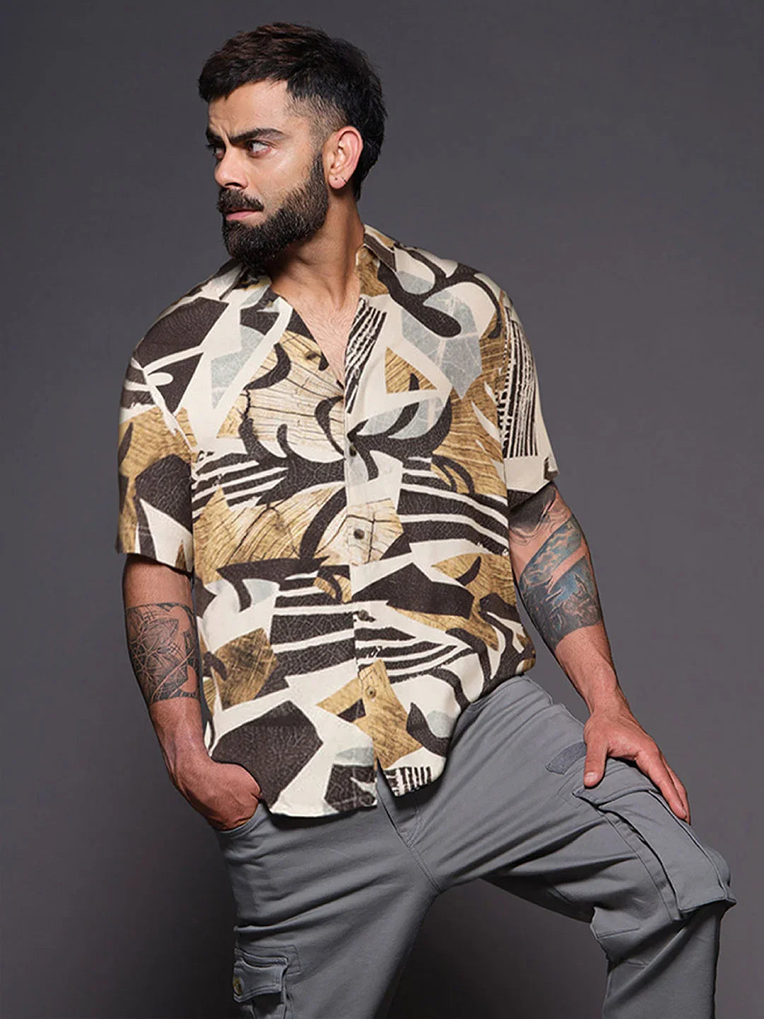 AOP Fluid Viscose Shirt | Khaki
