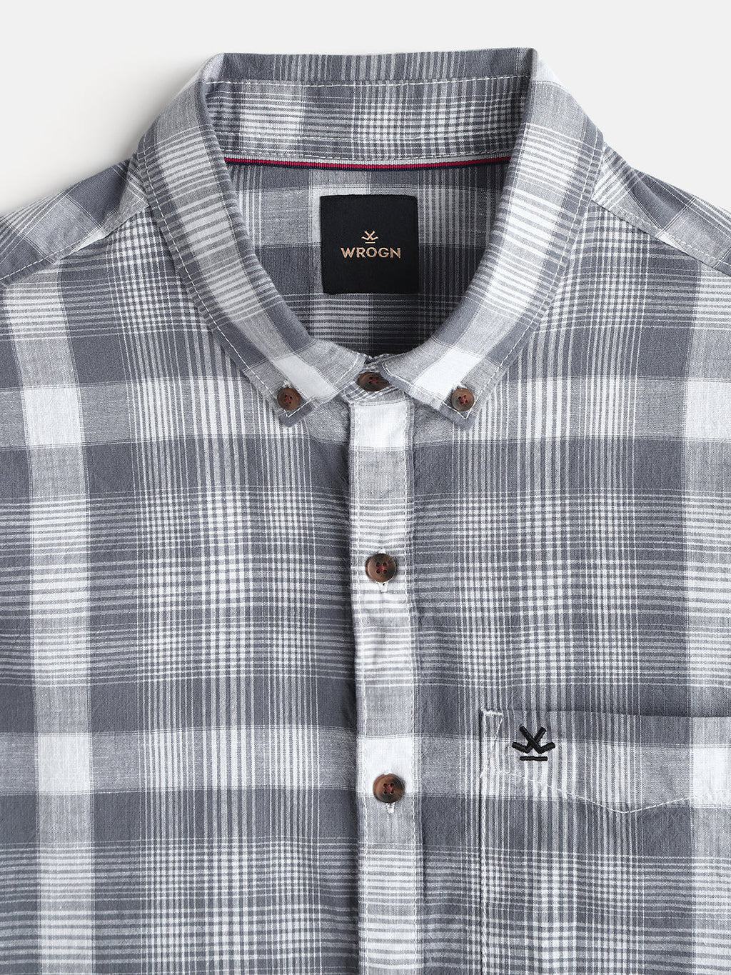 Checked Cotton Slub Shirt | Grey