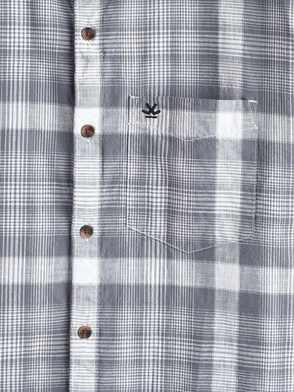 Checked Cotton Slub Shirt | Grey