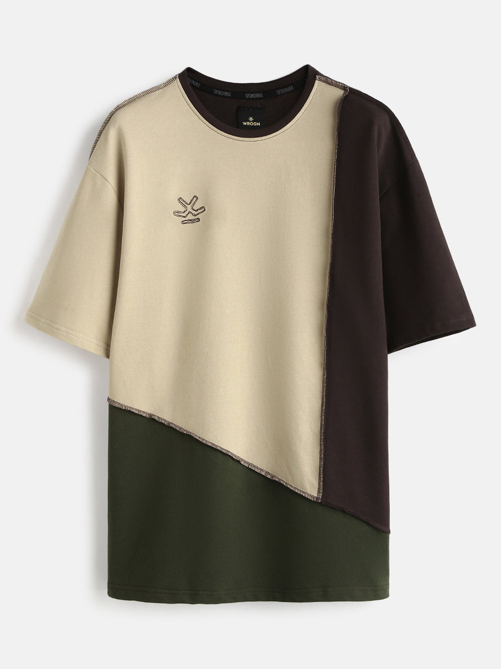 Casual Cut & Sew Crew Neck T-Shirt | Brown