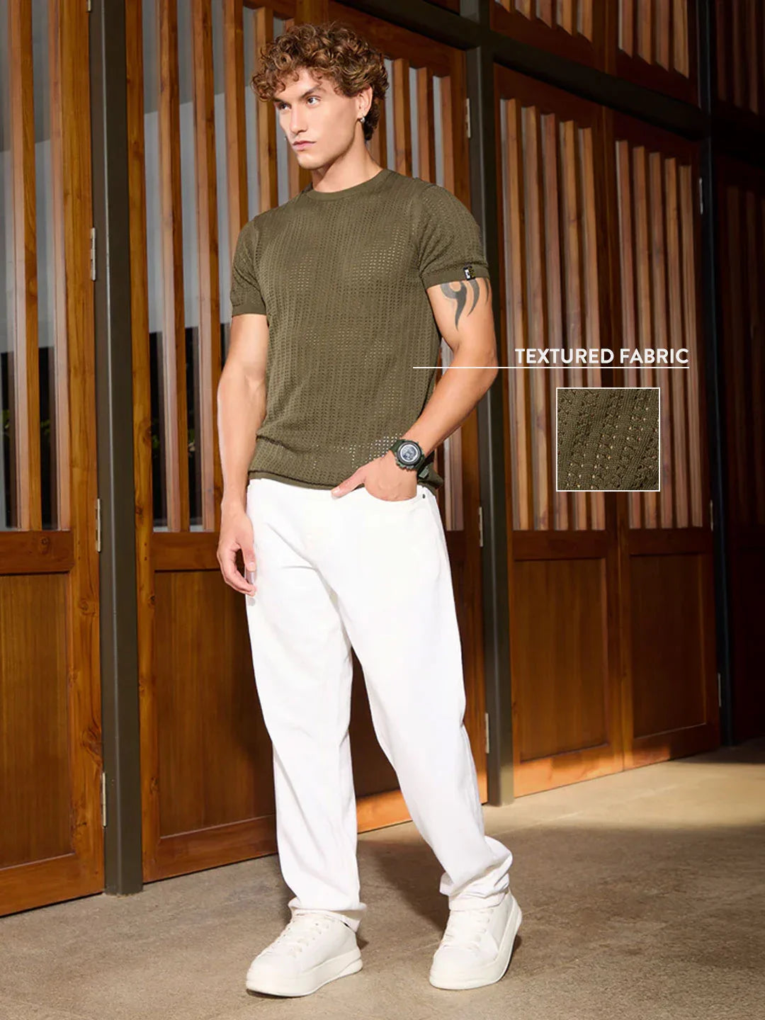 Flat Knit Slim Fit T-Shirt | Olive