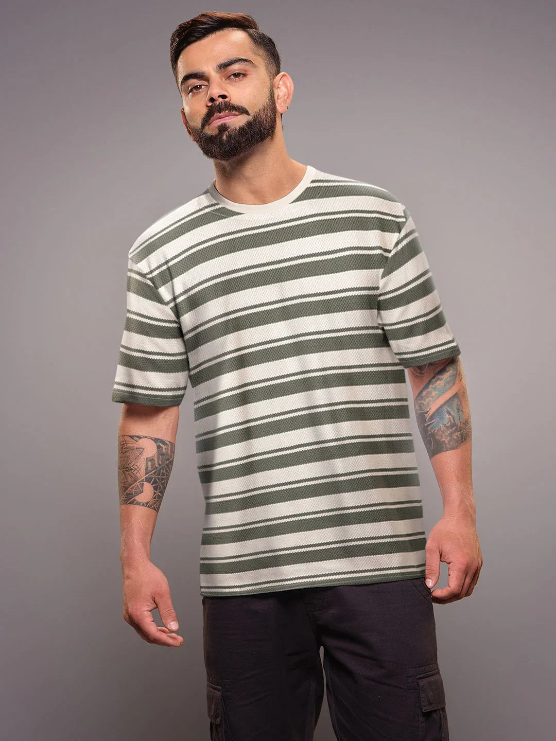 Casual Slim Fit Striped T-Shirt | Green