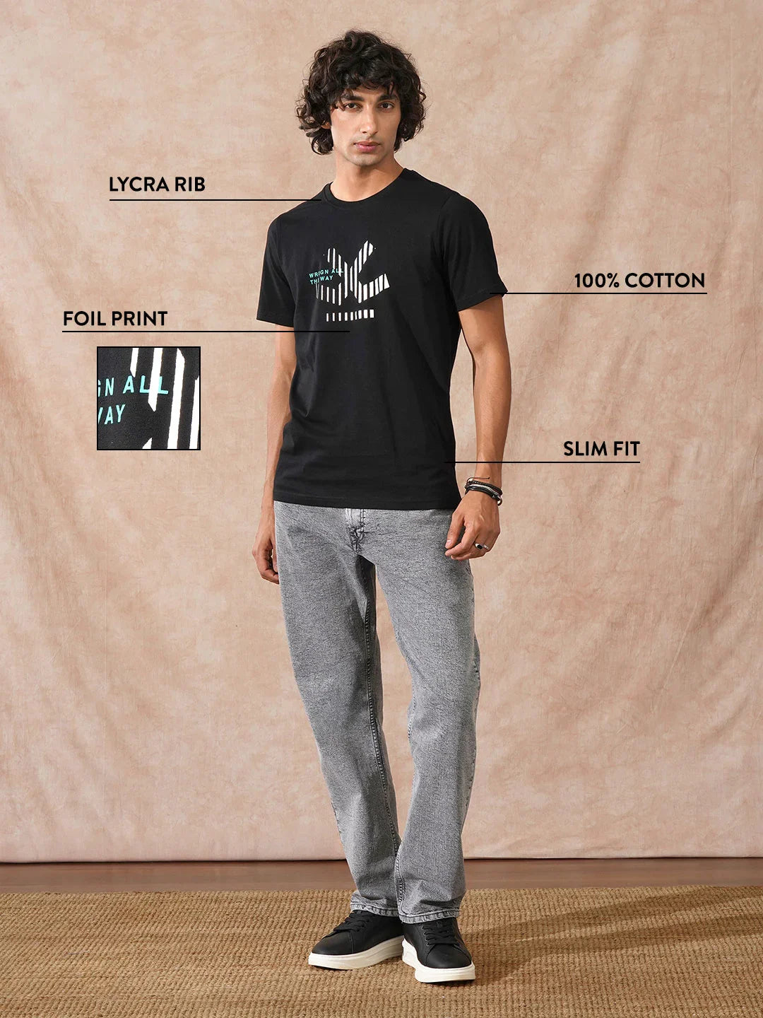 Foil Printed Slim Fit T-Shirt | Black