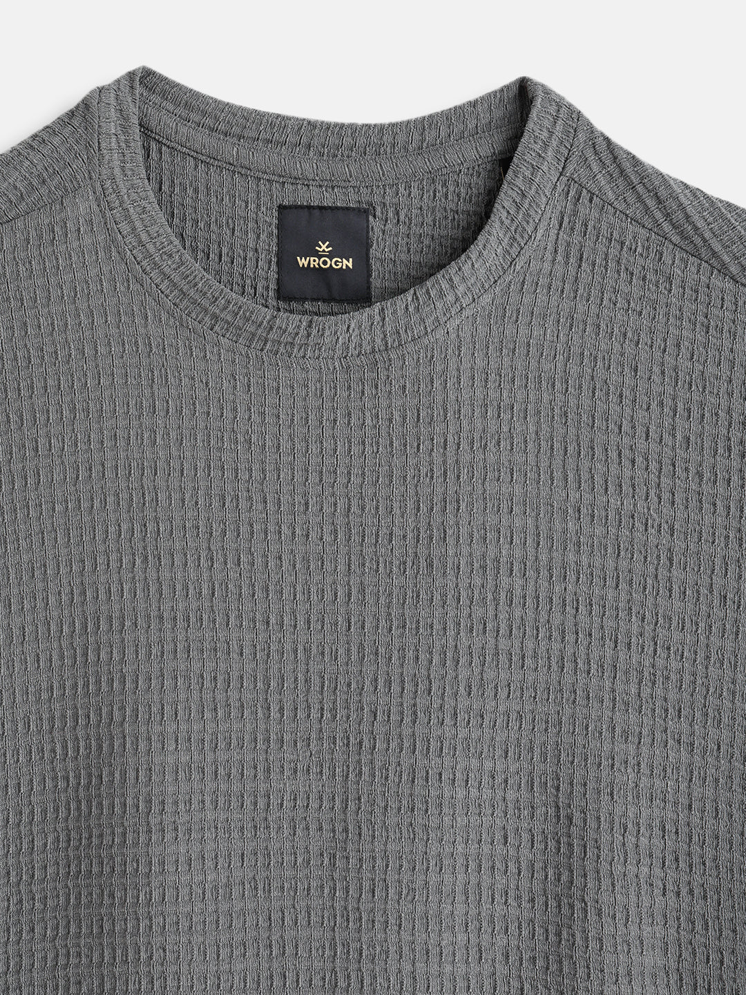 Honeycomb Textured Knit Crew Neck Pullover In Oversized Fit  |  Grey
