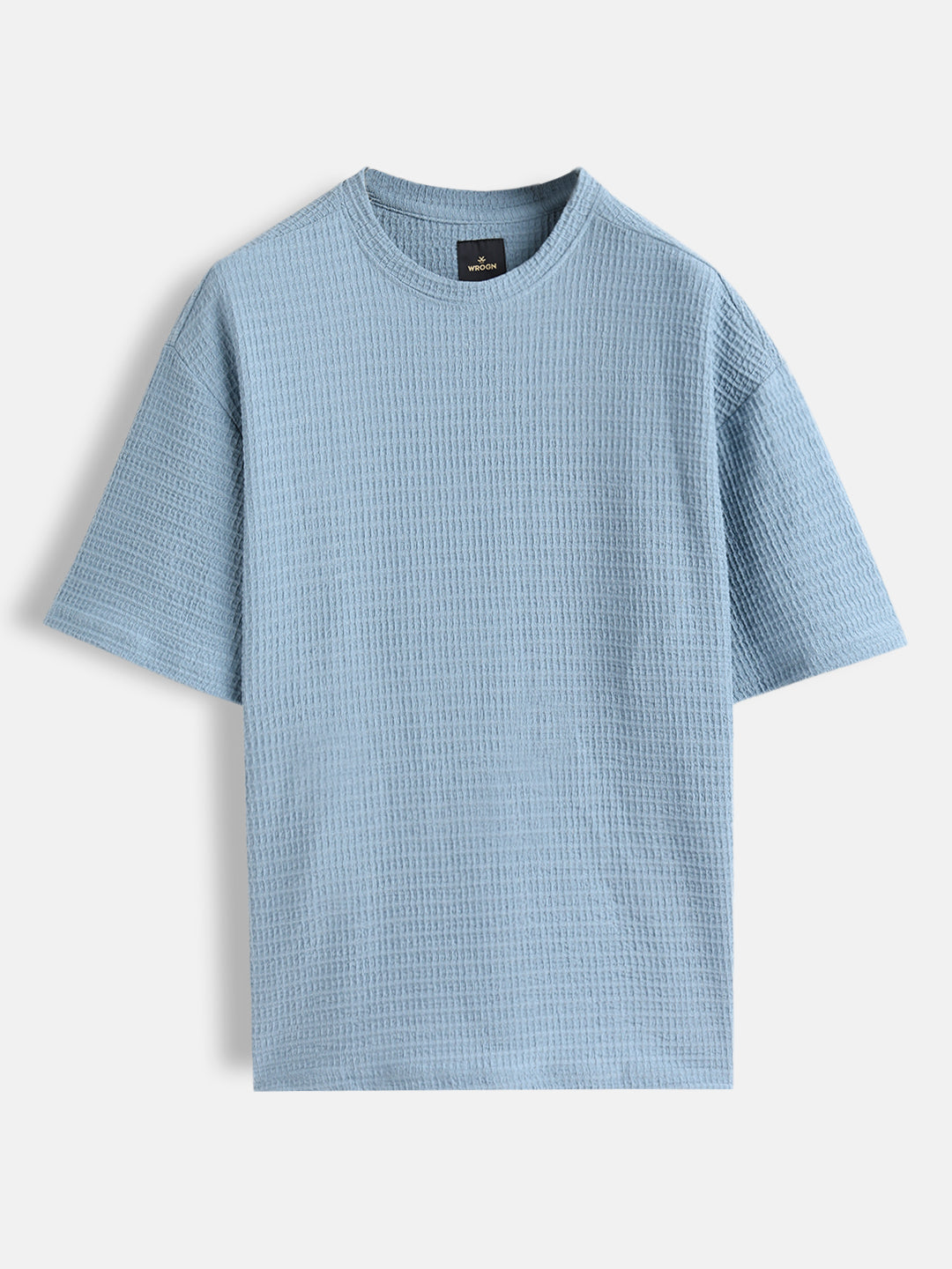 Oversized Jacquard Textured Crew Neck T-Shirt  |  Blue