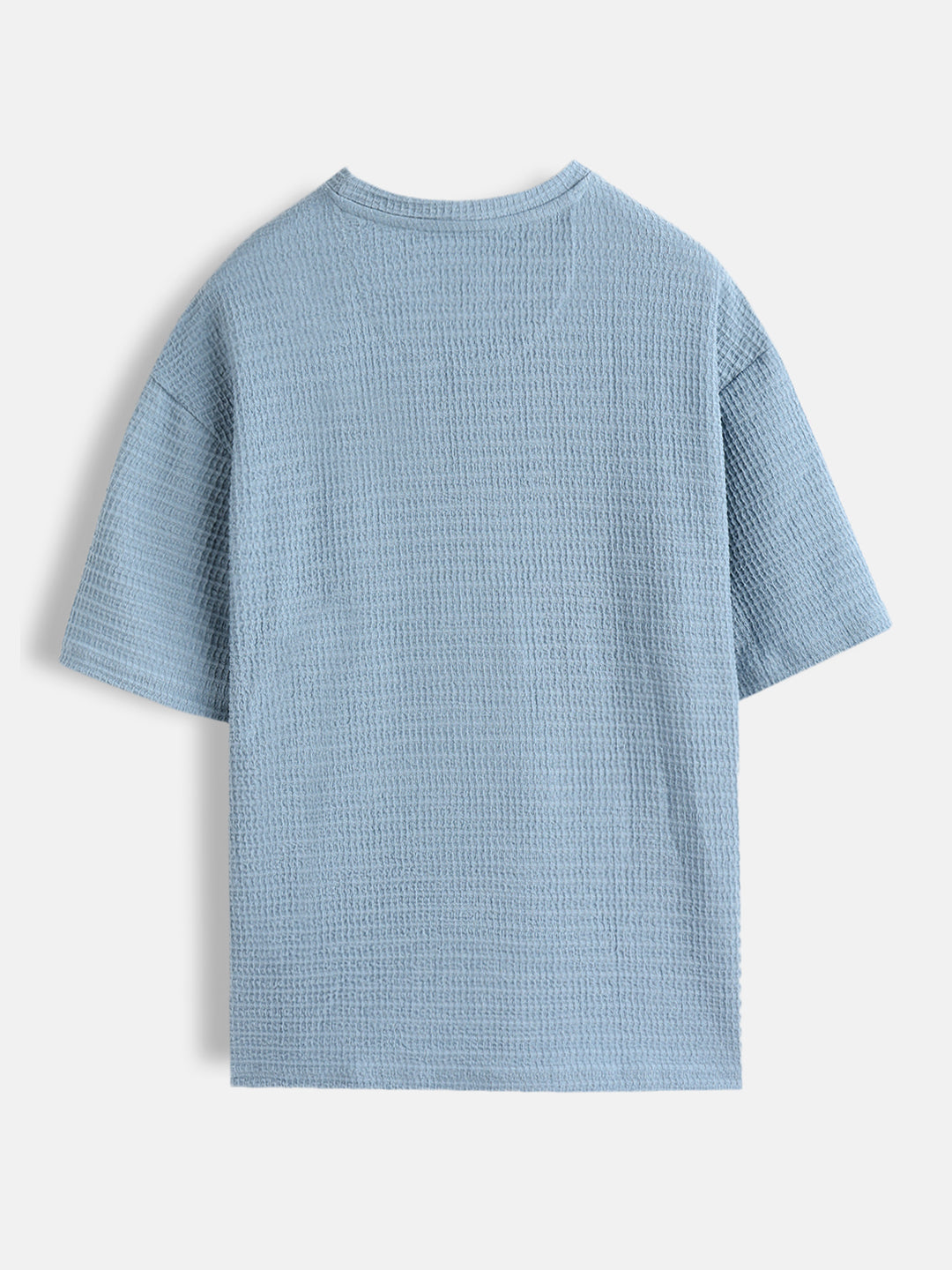 Oversized Jacquard Textured Crew Neck T-Shirt  |  Blue