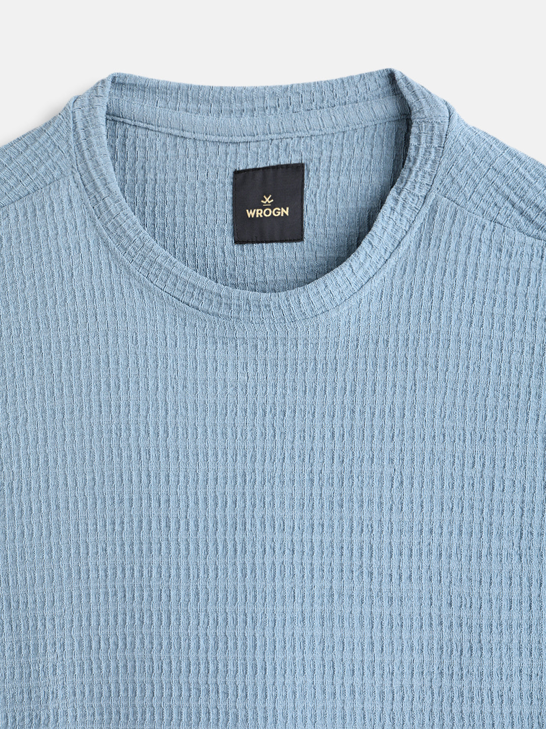 Oversized Jacquard Textured Crew Neck T-Shirt  |  Blue