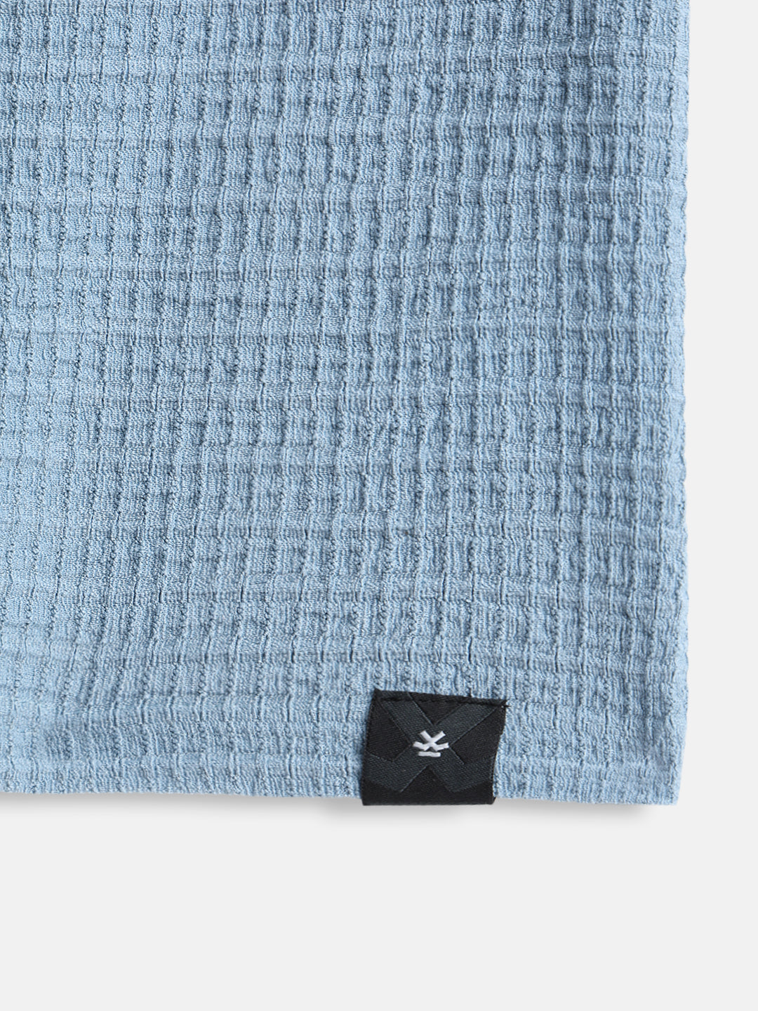 Oversized Jacquard Textured Crew Neck T-Shirt  |  Blue