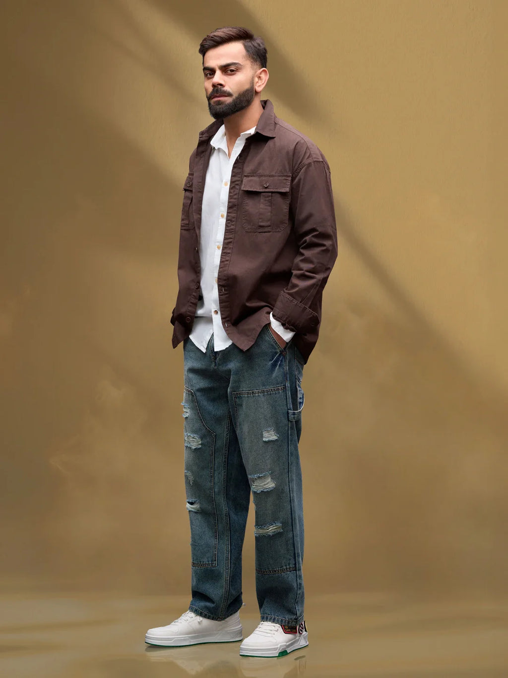 Casual Comfort Fit Shirt With Double Pockets | Brown