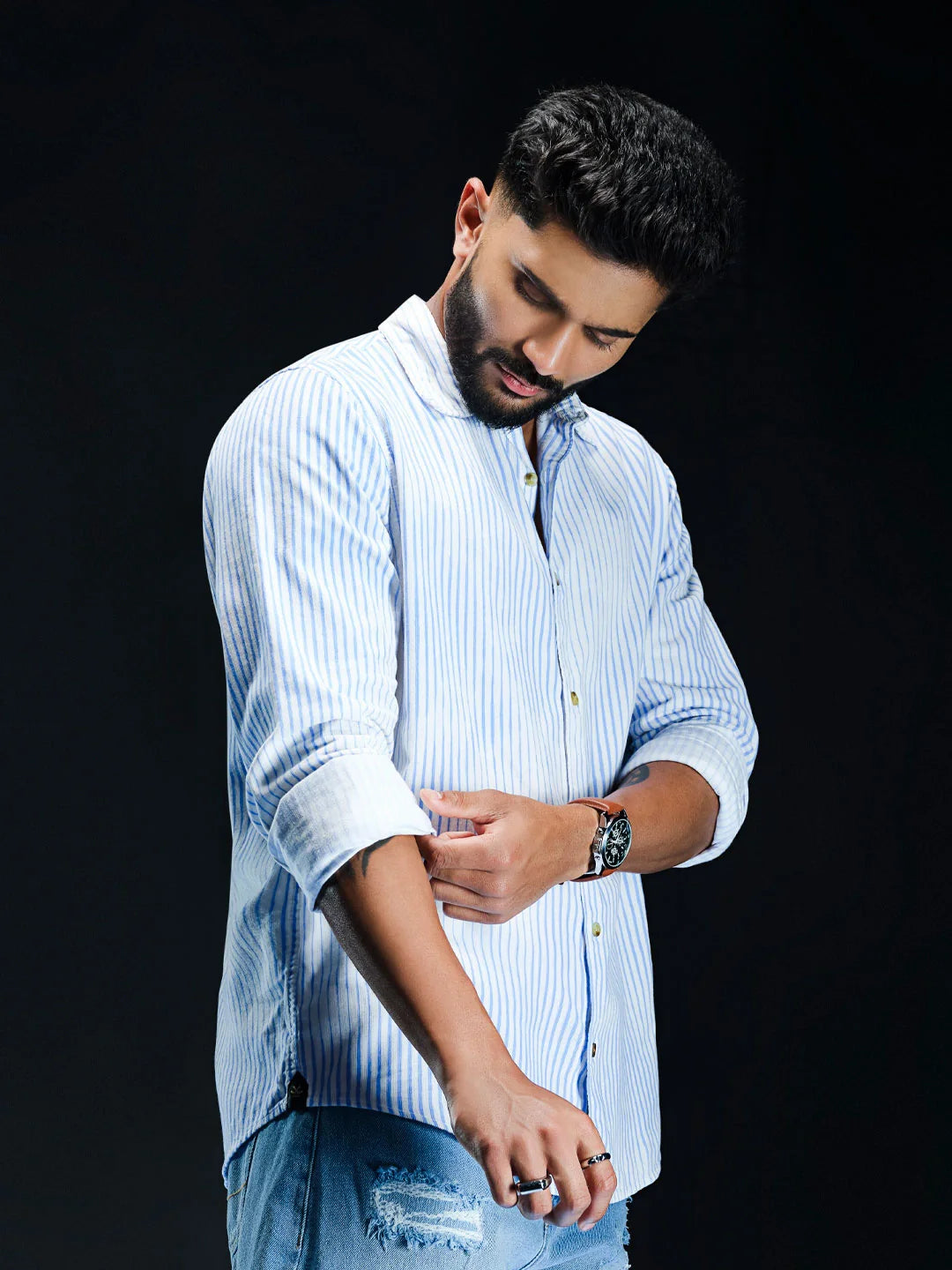 Corduroy Lenticular Stripe Print Shirt | White