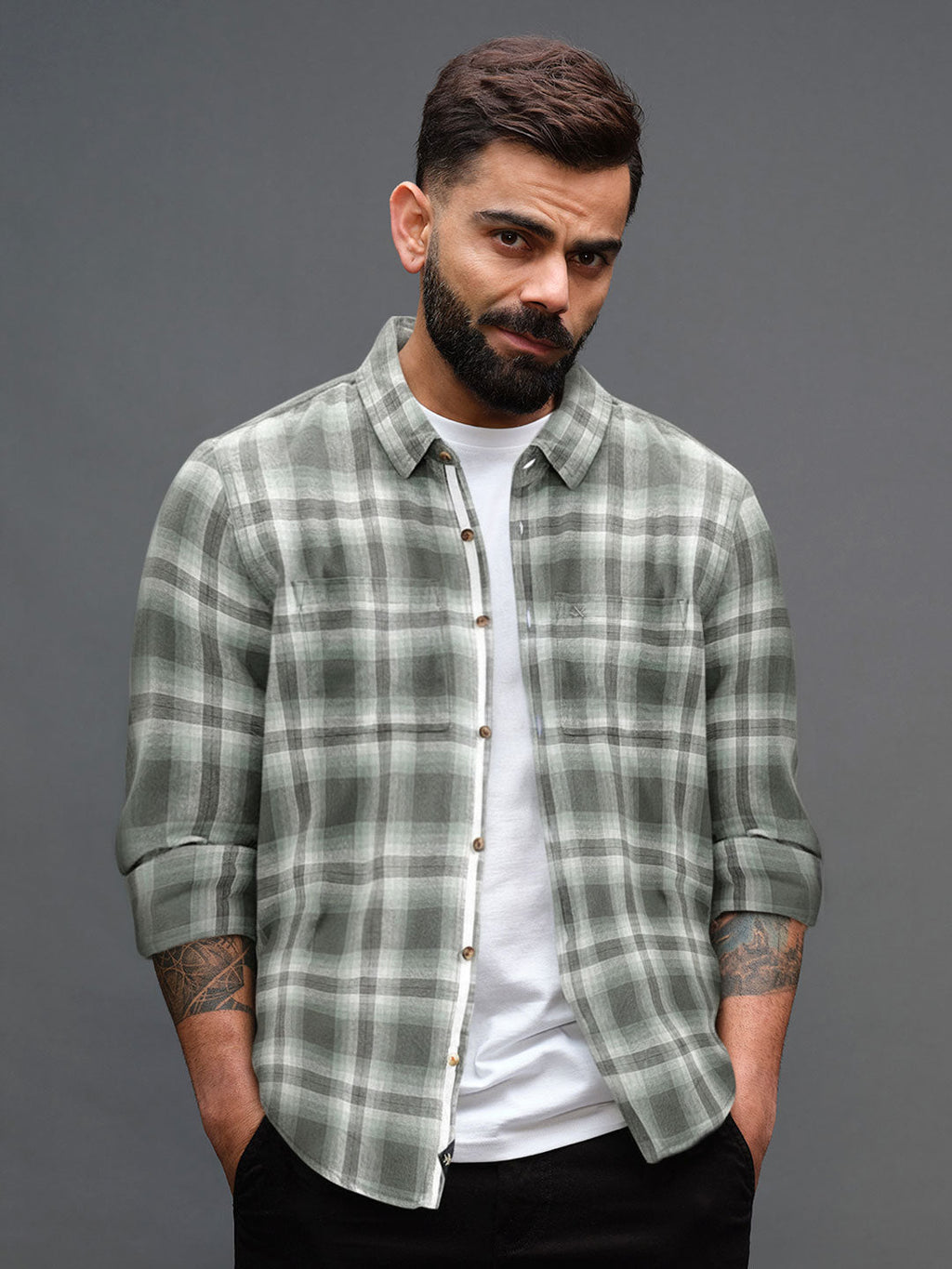 Checkered Pattern Casual Shirt For Men | Green