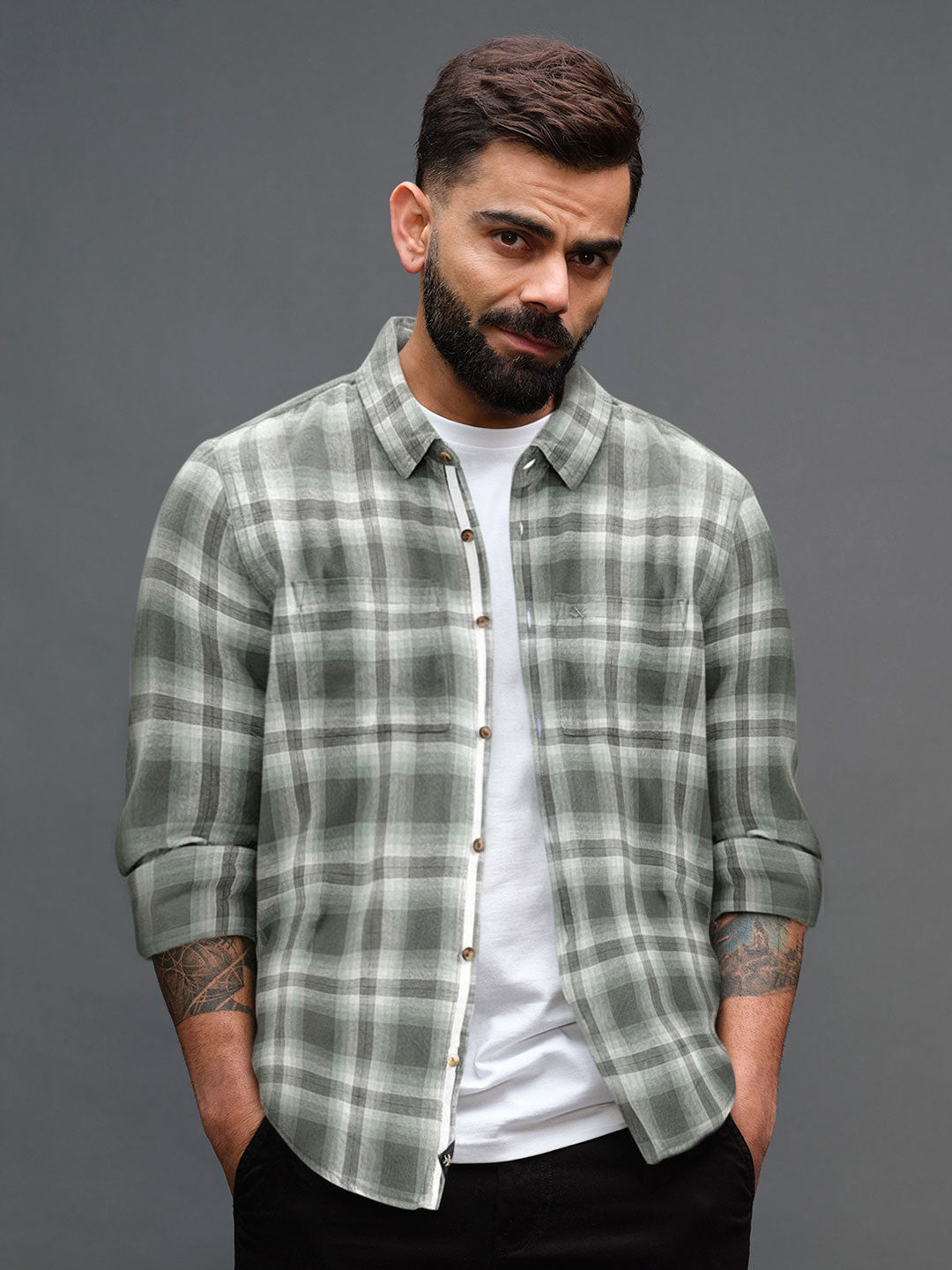Checkered Pattern Casual Shirt For Men | Green