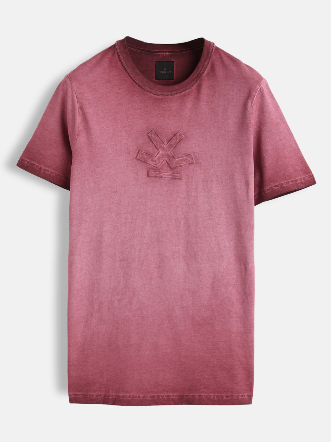 Grunge Pigment Washed T-Shirt With Logo Appliqué On Chest | Maroon