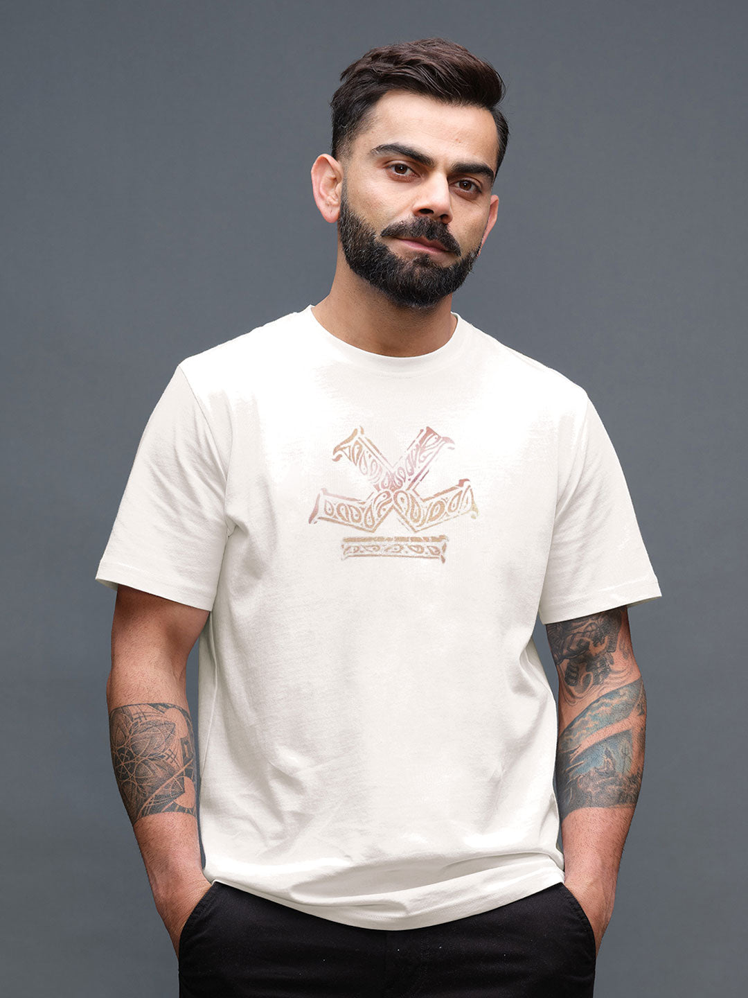 Metallic Foil Printed Slim Fit T-Shirt | White