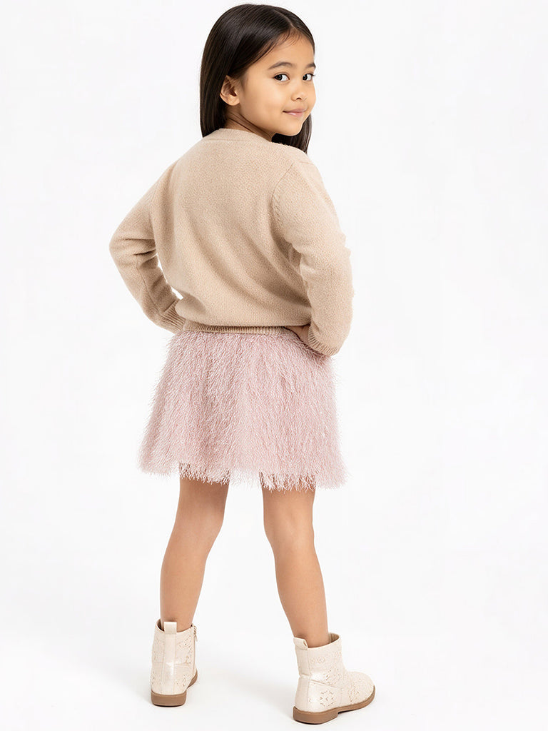 HOP Kids Dusty Pink Faux-Fur High-Rise Skirt