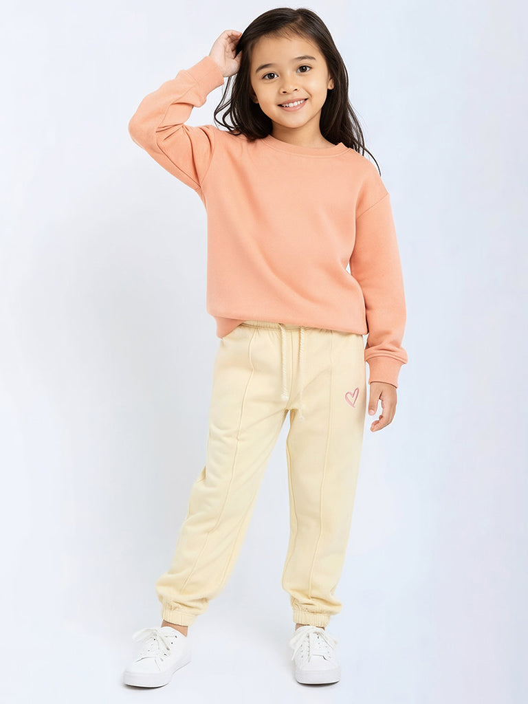 HOP Kids Light Yellow High-Rise Cotton-Blend Joggers