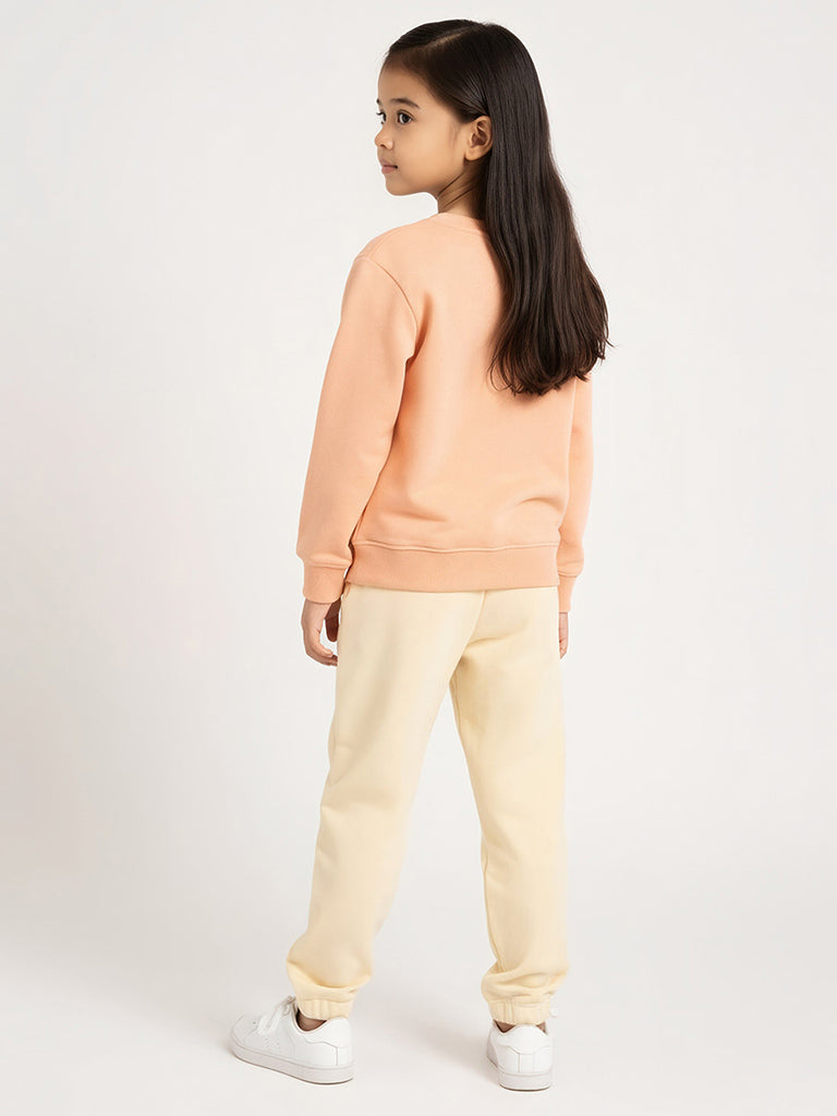 HOP Kids Light Yellow High-Rise Cotton-Blend Joggers