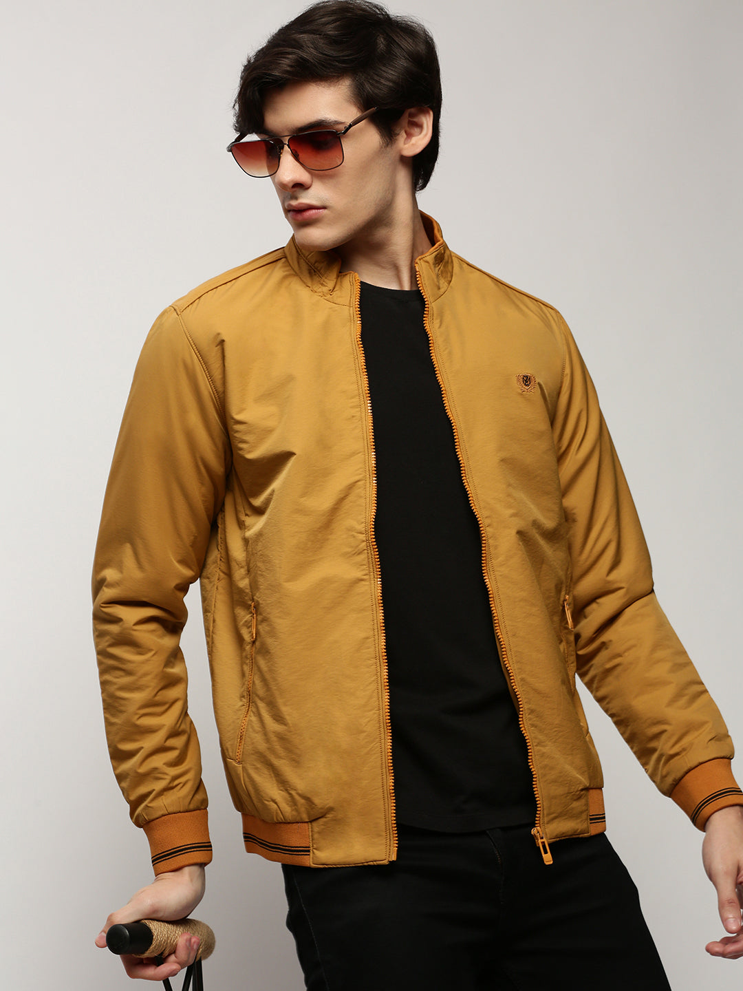 Men's Yellow Mock Collar Casual Bomber Jacket