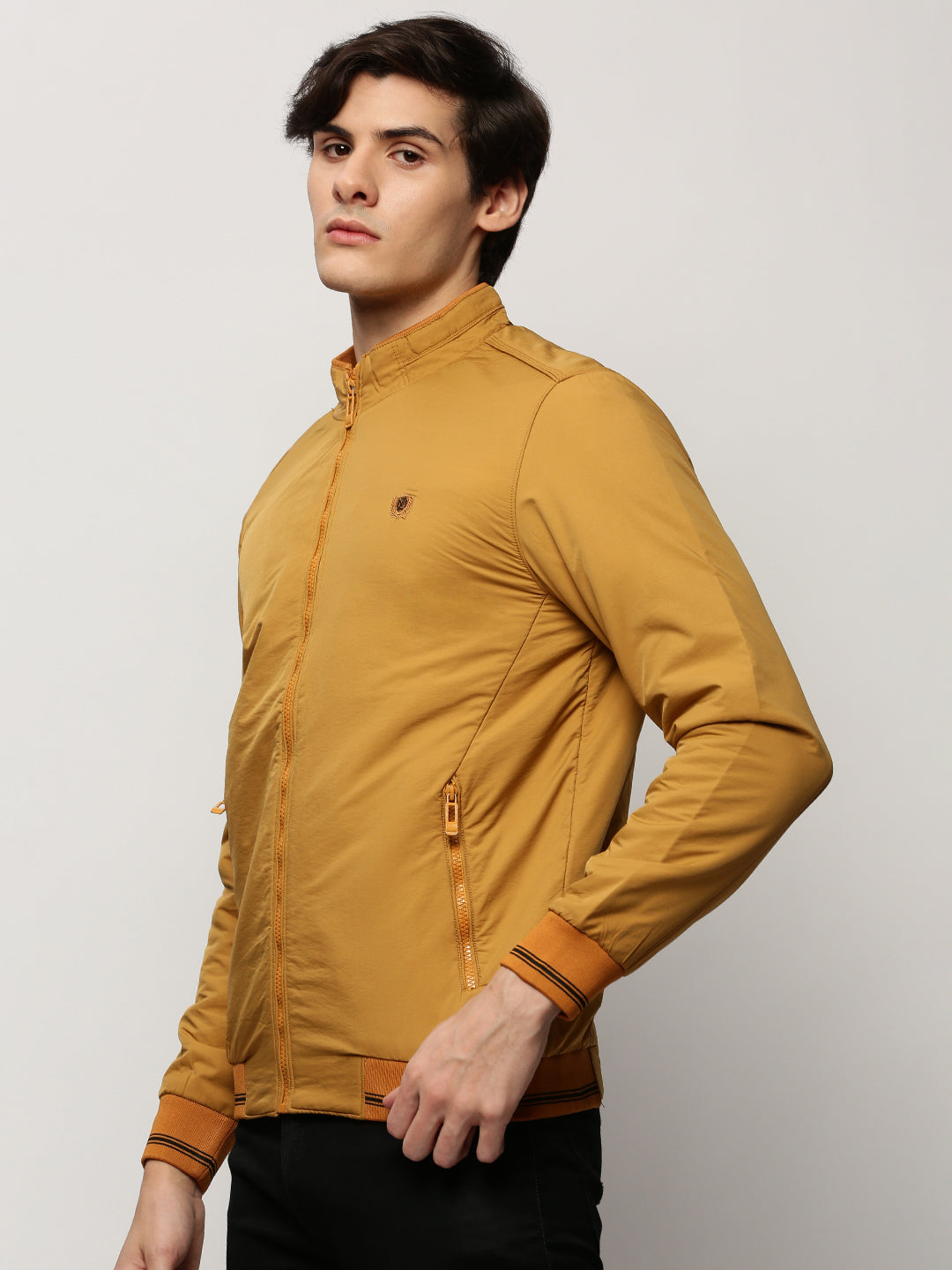 Men's Yellow Mock Collar Casual Bomber Jacket