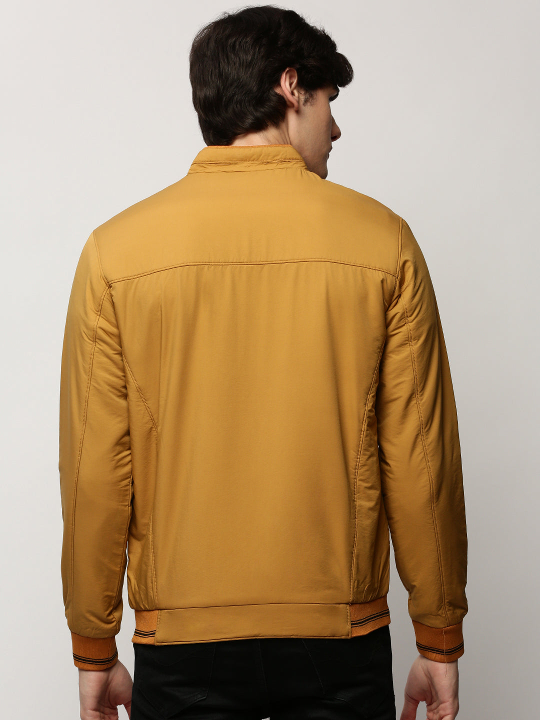 Men's Yellow Mock Collar Casual Bomber Jacket