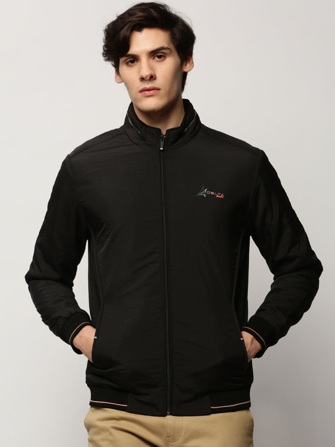 Men's Black Mock Collar Bomber Jacket