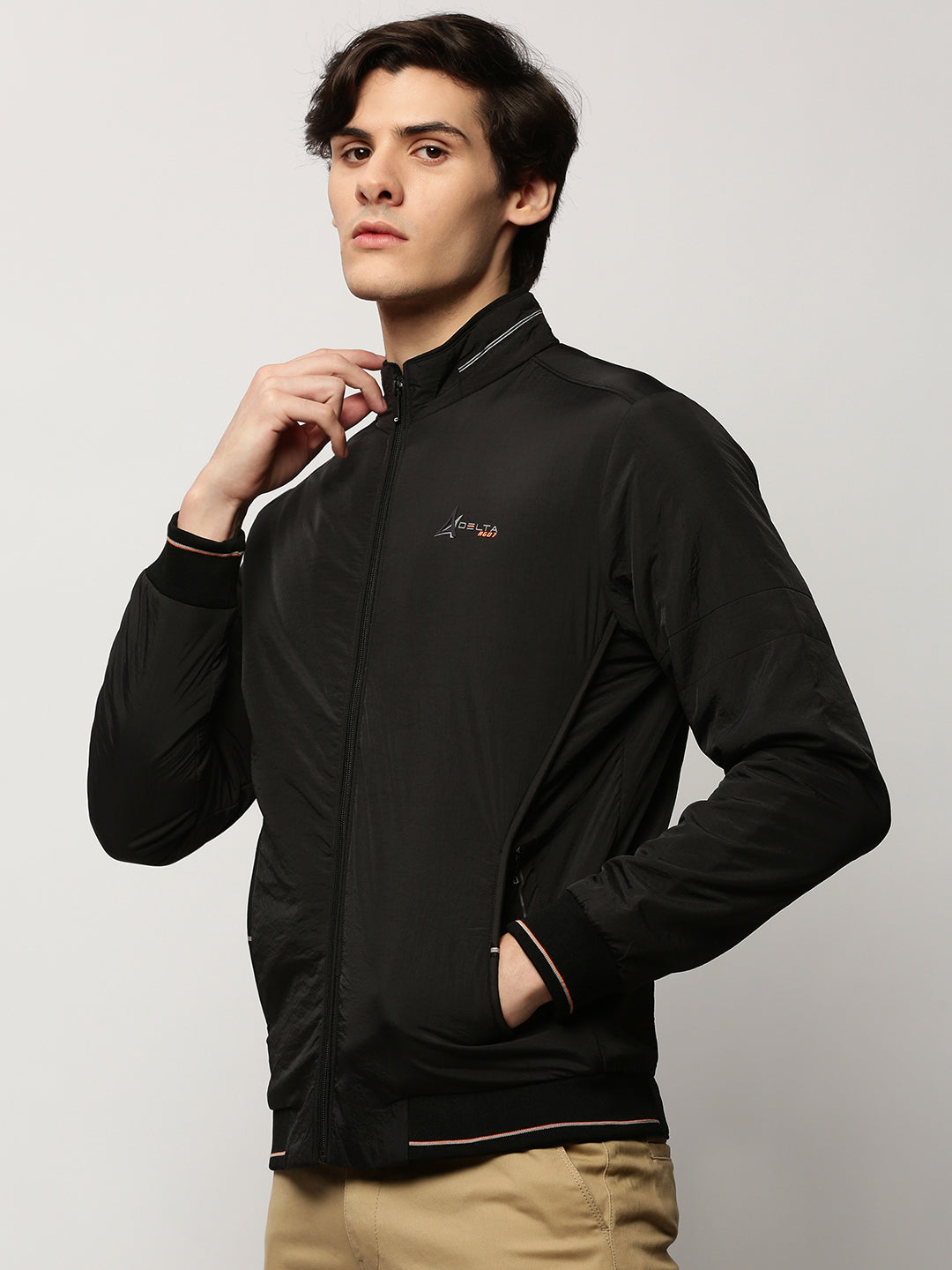 Men's Black Mock Collar Bomber Jacket