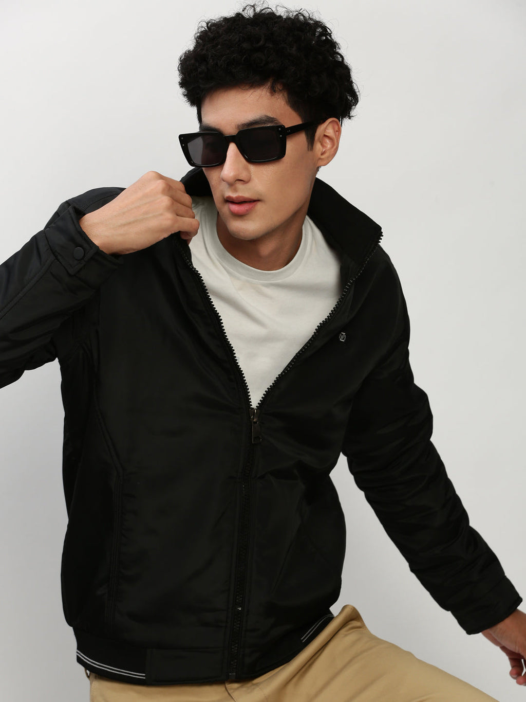 Men's Black Mock Collar Bomber Jacket