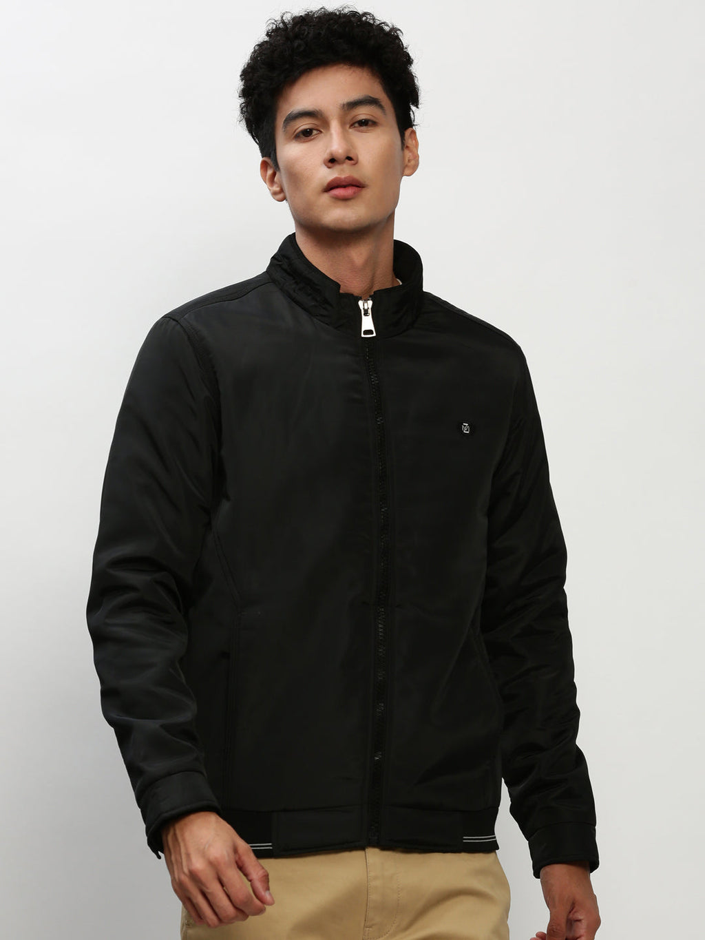 Men's Black Mock Collar Bomber Jacket