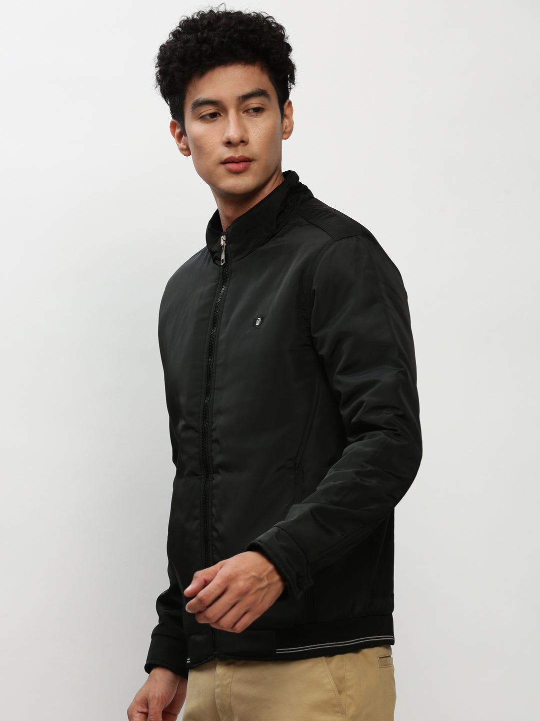 Men's Black Mock Collar Bomber Jacket