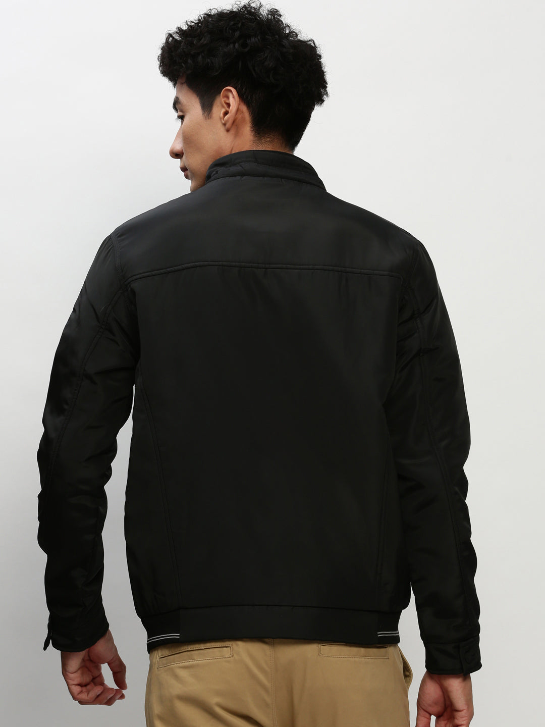 Men's Black Mock Collar Bomber Jacket