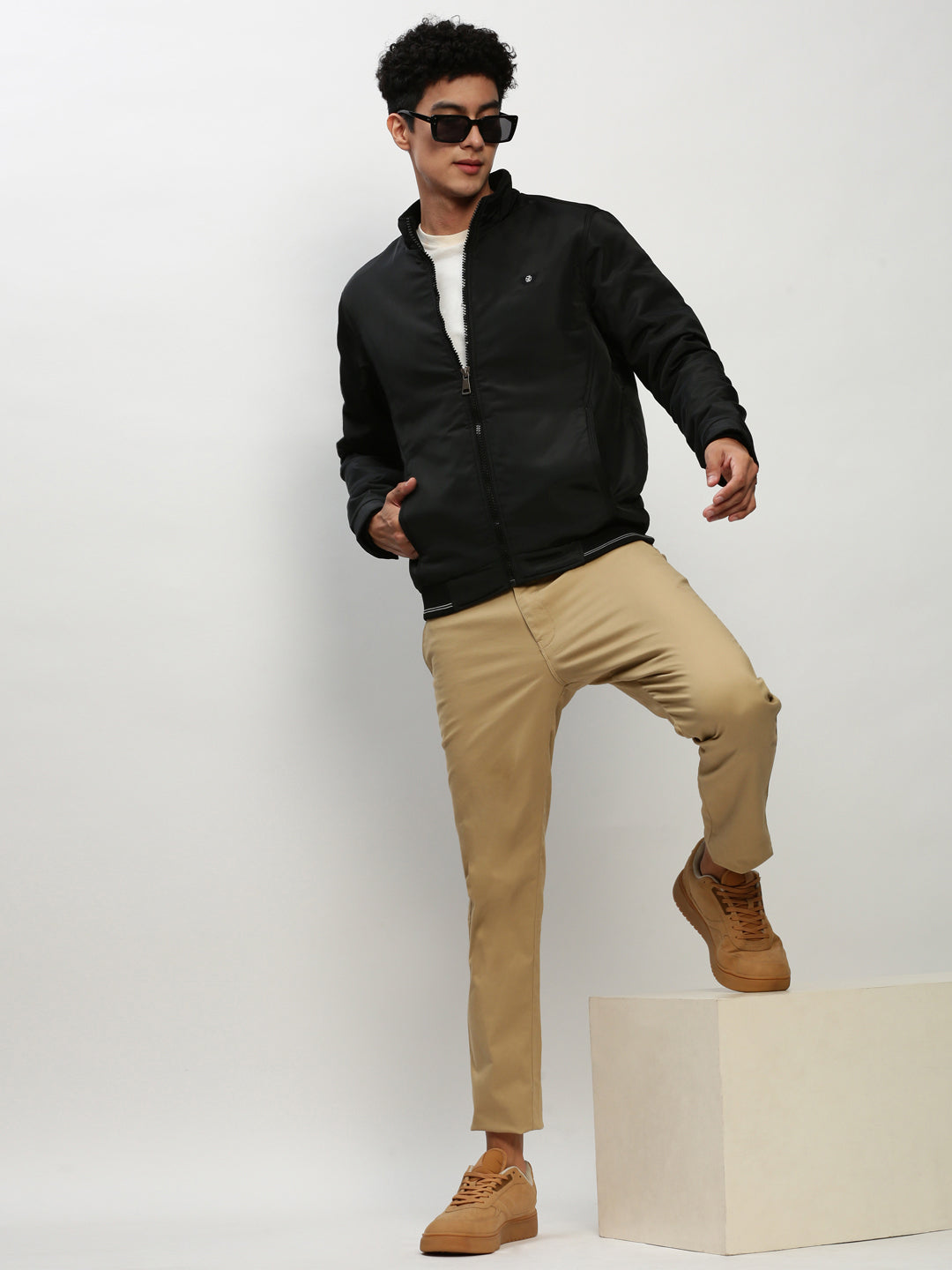 Men's Black Mock Collar Bomber Jacket