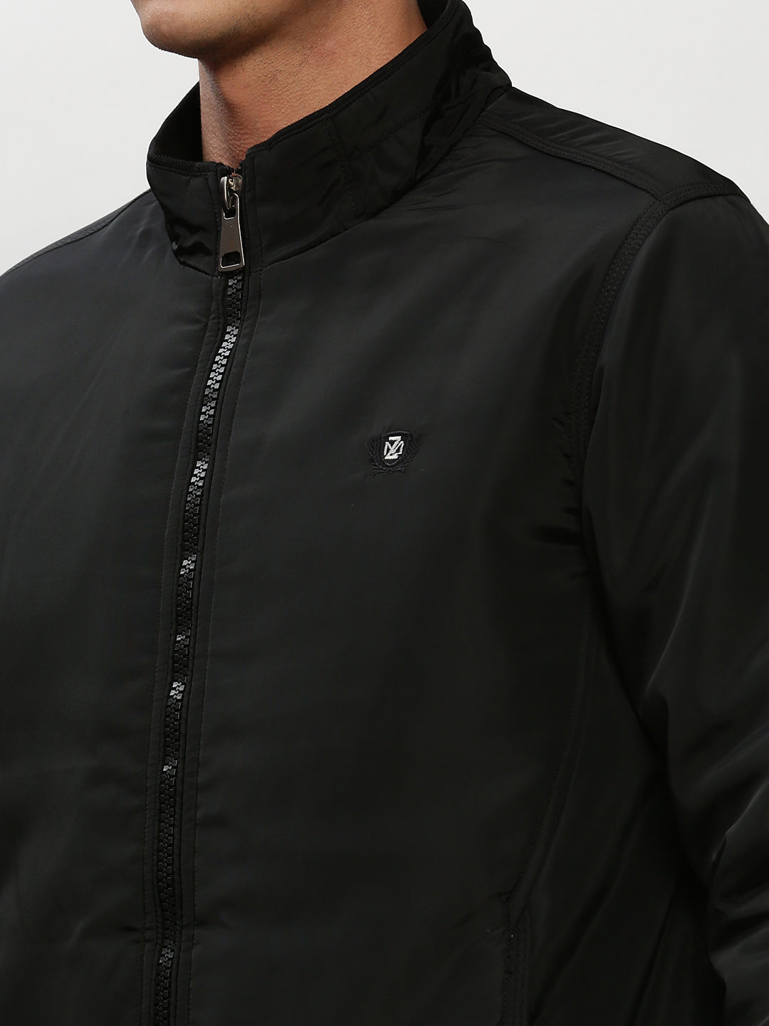 Men's Black Mock Collar Bomber Jacket