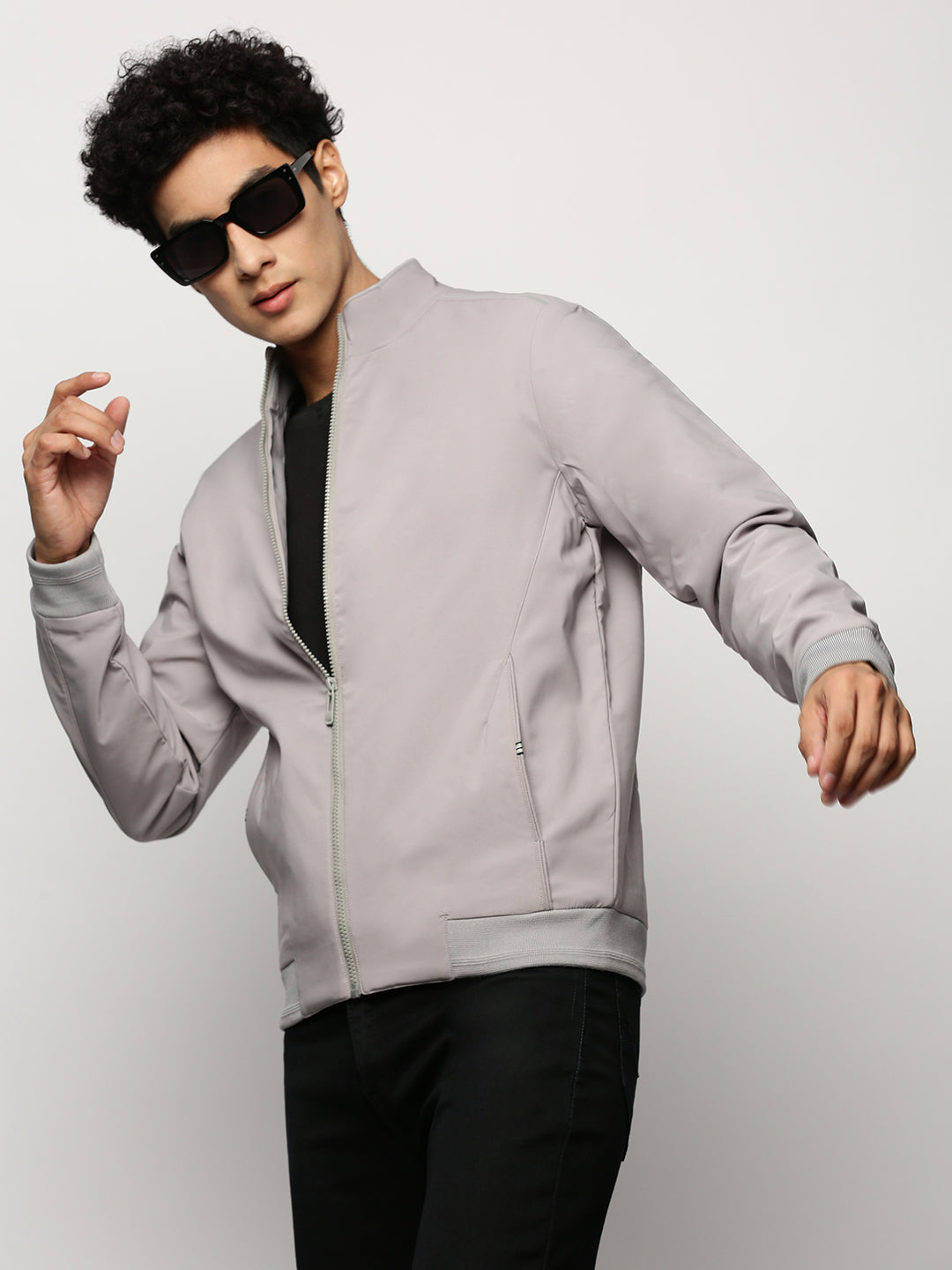 Men's Grey Mock Collar Bomber Jacket