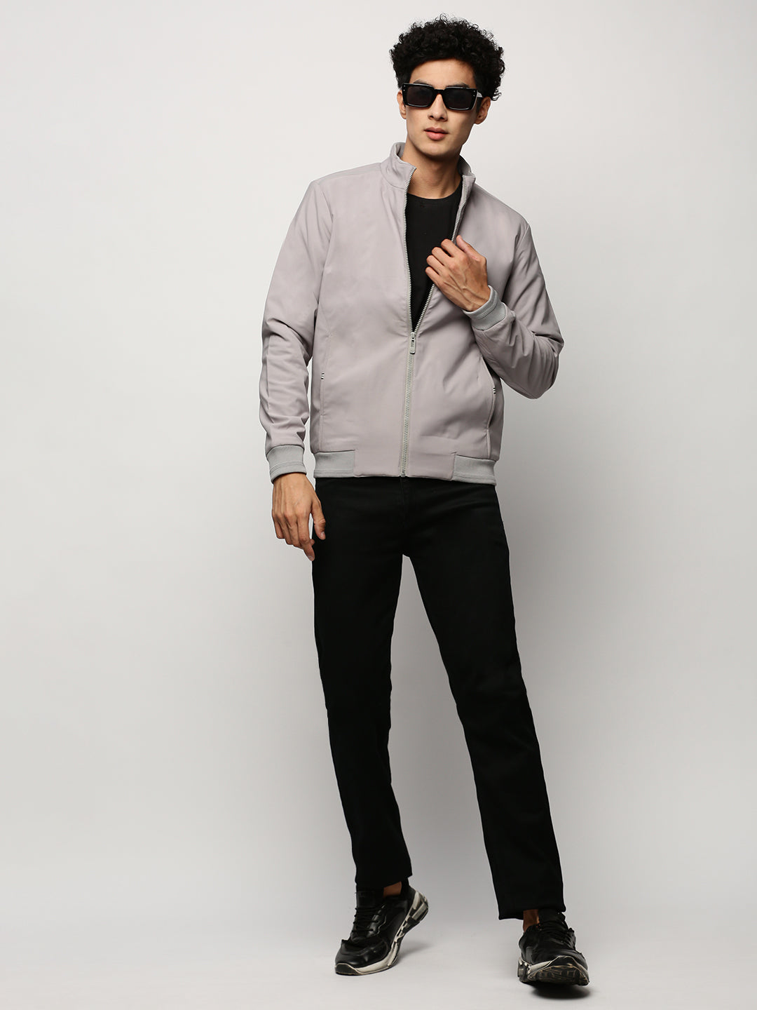 Men's Grey Mock Collar Bomber Jacket