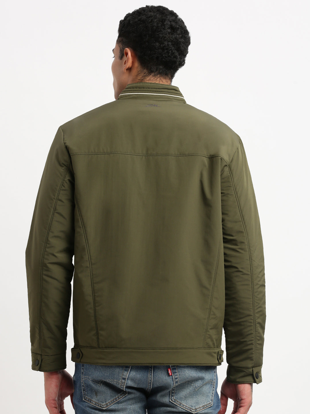 Men's Mock Collar Olive Solid Windcheater Bomber Jacket
