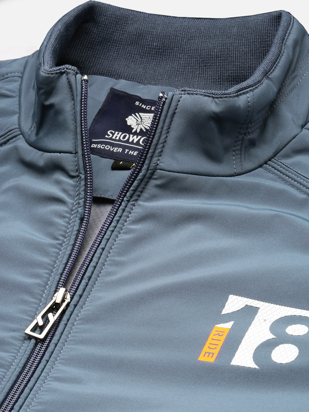 Men's Mock Collar Blue Solid Bomber Jacket