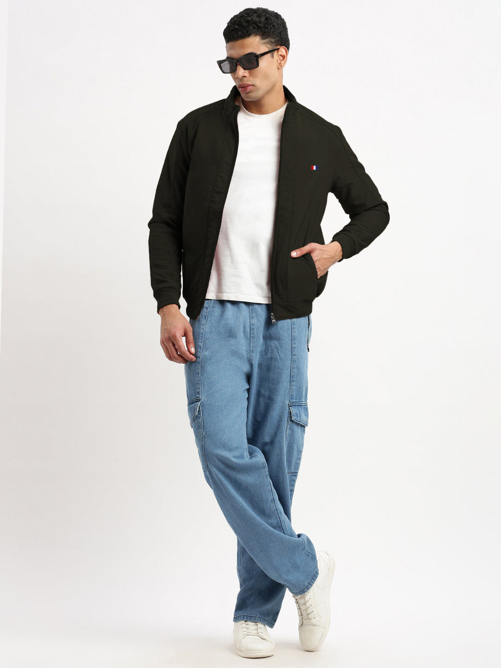 Men's Olive Mock Collar Bomber Jacket