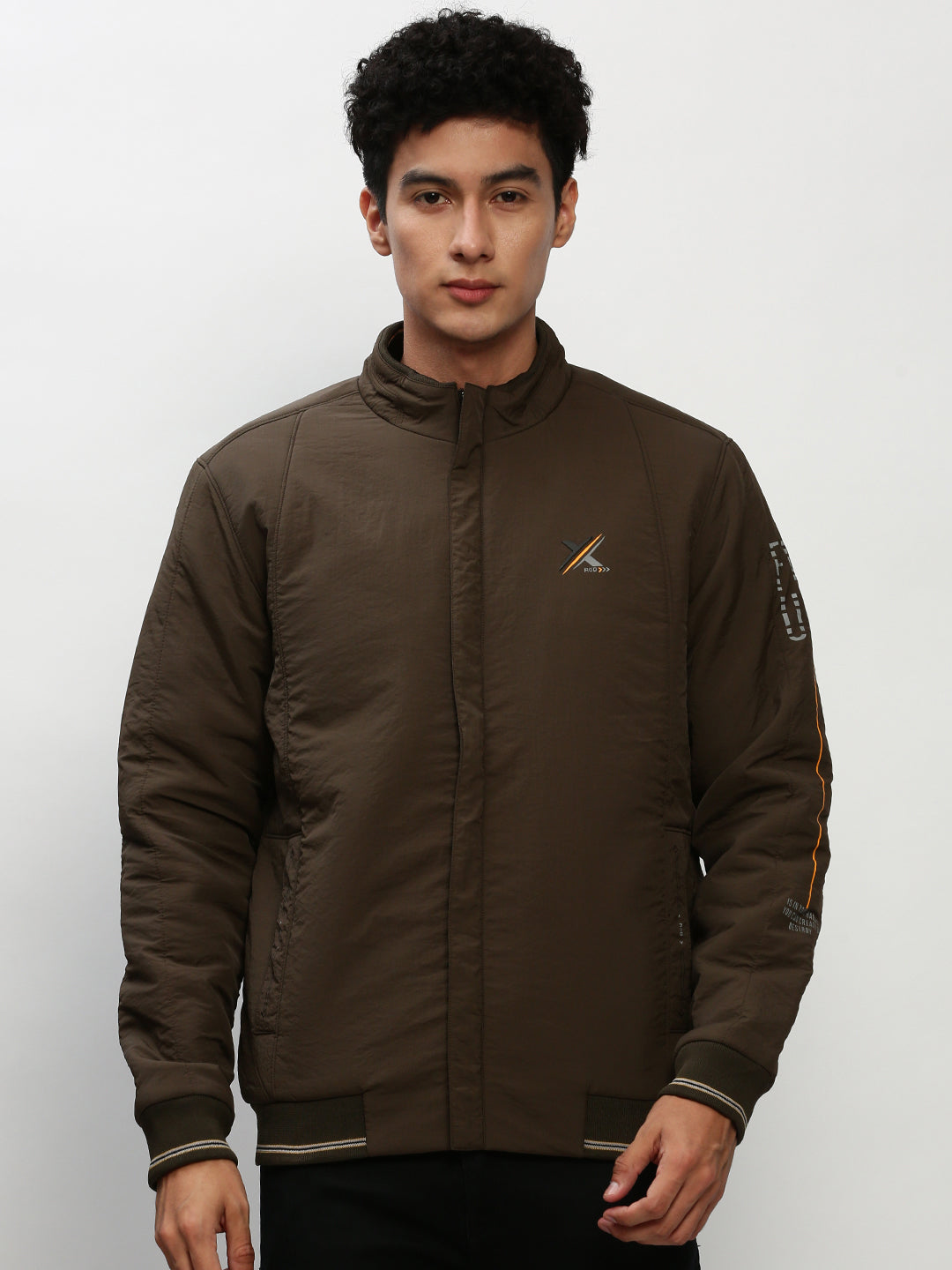 Men's Olive Mock Collar Taslon Bomber Jacket