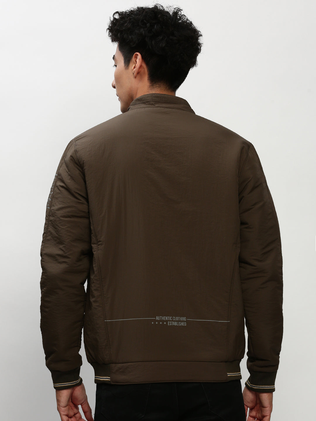 Men's Olive Mock Collar Taslon Bomber Jacket