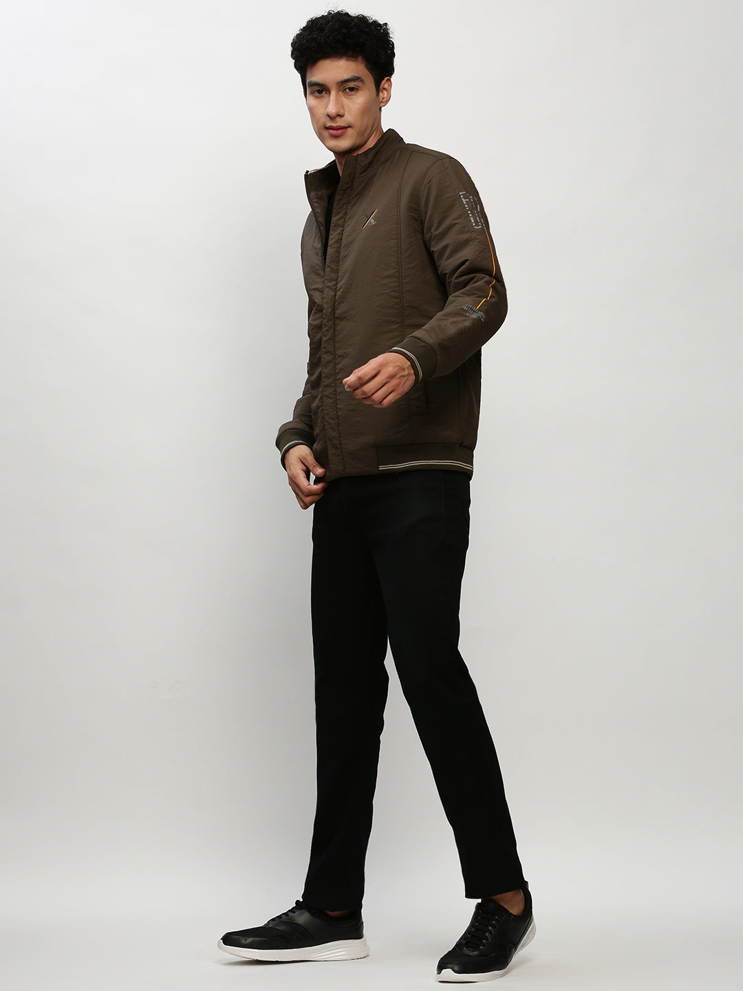 Men's Olive Mock Collar Taslon Bomber Jacket