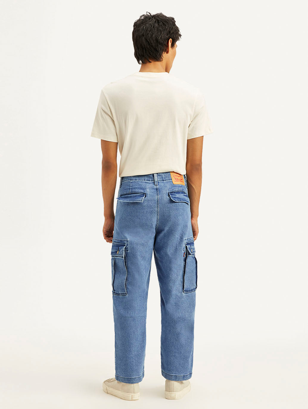 Men's Blue Straight Fit Mid Rise Cargo Jeans